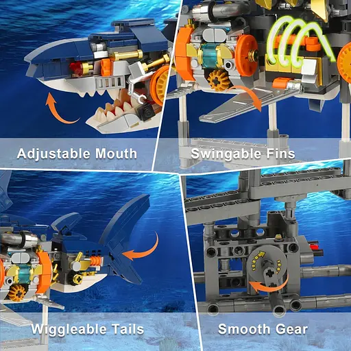 Конструктор акула MJI механический двусторонний коллекция живой мир рыбы для взрослых и детей 687 деталей - фото 6