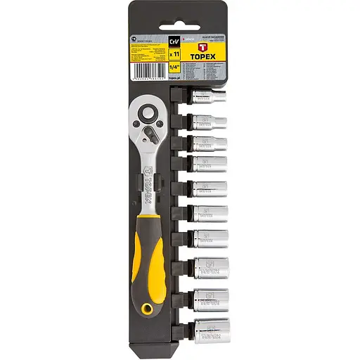 Набор торцевых головок, 1/4, с трещоткой, CrV, 11 шт Topex hoz0012620 - фото 2