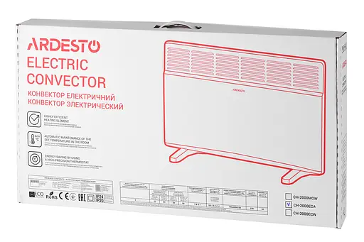 Конвектор Ardesto електричний СН-2000ECW, 2000 Вт, 20 м2, LED-дисплей, IP24, антрацит матовий - фото 8