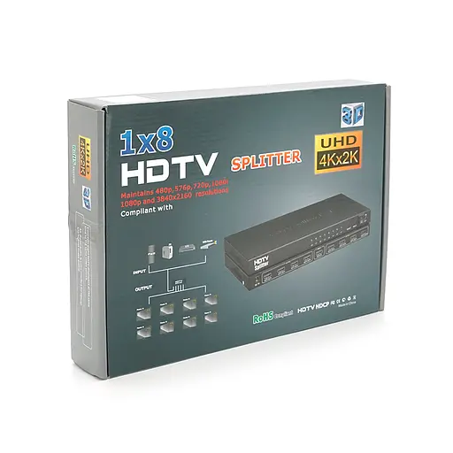 Активный HDMI сплиттер Voltronic 1=>8 порта, 3D, 1080Р, 4Kx2K, 1,4 версия, DC5V/2A Q20, Box - фото 2