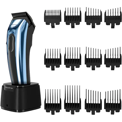 Машинка для стрижки Rowenta Barber Experience, для головы, сеть+аккум., роторный мотор DC, насадок-12, нержавеющая сталь с покрытием DLC, синий