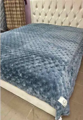 Покрывало "Шиншилла" серо-голубое, мягкое велюровое покрывало 2,20×2,40 м для кровати. - фото 1