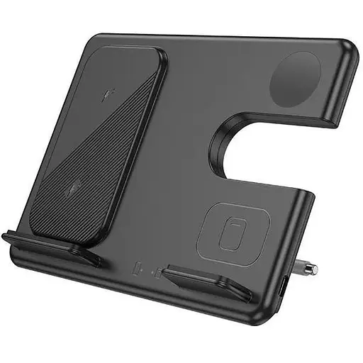 Зарядний пристрій бездротовий — підставка 3-в-1 для телефона годинника навушників — Hoco CQ2 чорний - фото 1