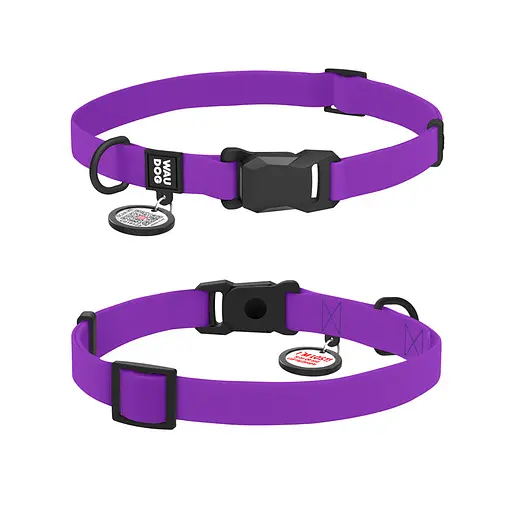 Нашийник для собак водостійкий Waudog Magnetc QR-паспортом магнітна пряжка-фастекс S Ш 15 мм Д 26-35 см фіолетовий