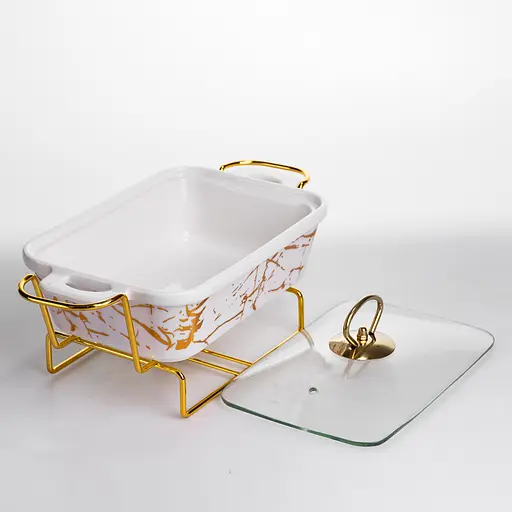 Мармітниця порцелянова Yiwu прямокутна на металевій підставці 31х16х11 см марміт настільний для перших страв LT-3PCS-11 - фото 4