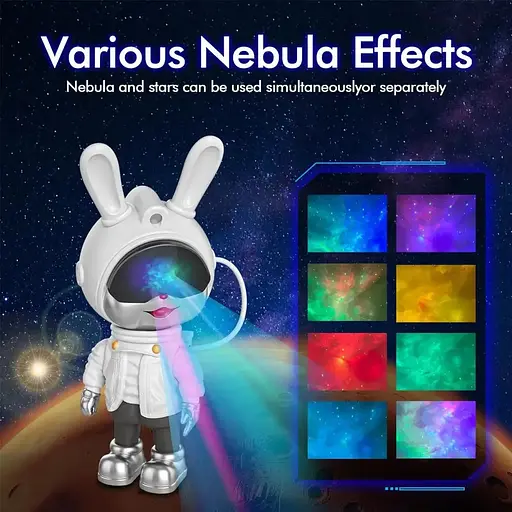 Ночник-проектор звездного неба GALAXY NIGHTLIGHT PROJECTOR Светильник Заяц-космонавт с пультом 8 режимов - фото 8