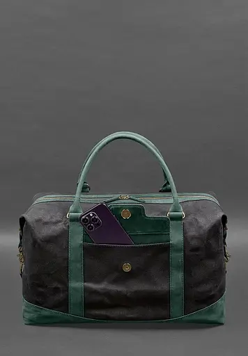 Дорожная сумка из конваса и натуральной кожи Crazy Horse зеленая - фото 4