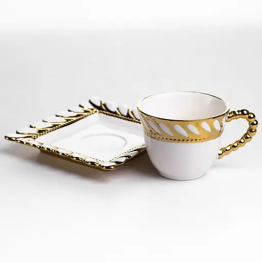 Набір чашок з блюдцями Yiwu Tiffany 250 мл чашка порцелянова 6 шт для чаю і кави чашки блюдця практичний стильний посуд SX61 - фото 3