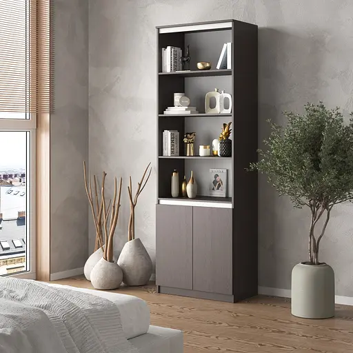 Шкаф для книг Vays пенал с полками R-29 Венге Темный-Белые планки