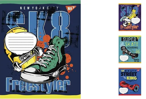 Зошити учнівські 24 аркуша клітинка. YES Skates, 20 шт. в упаковці