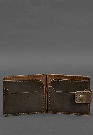 Кожаное портмоне 13.1 зажим с хлястиком темно-коричневое Crazy Horse - фото 4