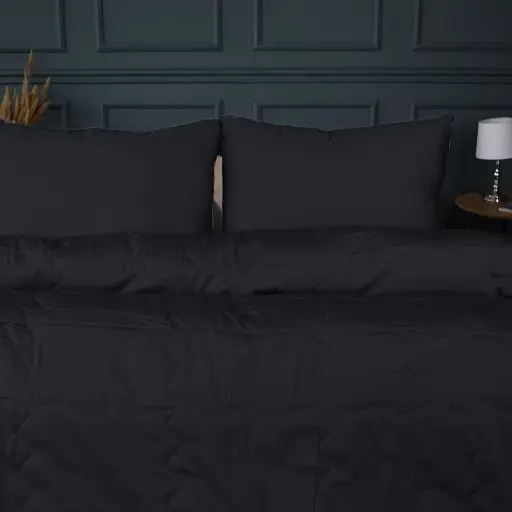Летний постельный комплект MirSon Line Satin Light Pro Black с эвкалиптовым волокном Односпальный (2200010982190) - фото 3