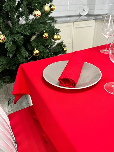 Водовідштовхувальна скатертина новорічна Червоний однотон 150х150 см - фото 10
