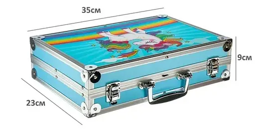 Набор для рисования и творчества детский в алюминиевом чемодане Единорог 145 предметов для юного художника Голубой - фото 5