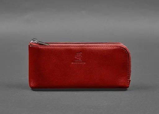 Кожаный портмоне-купюрник на молнии 14.0 красный - фото 1