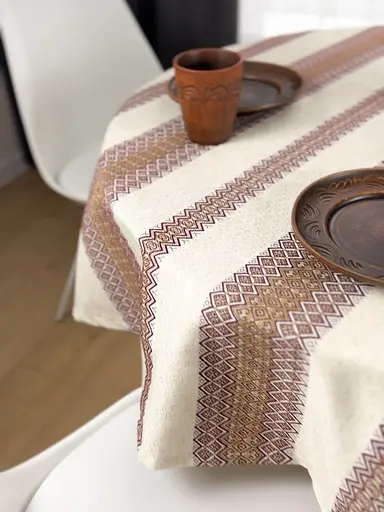 Лляна скатертина різдвяна з українським орнаментом Промінь 2 330х150 см