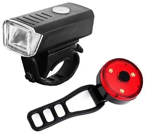 Вело фара с задним фонарем мигалкой RB-B13 велосипедный аккумуляторный водонепроницаемый фонарь с креплением - фото 1