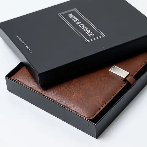 Шкіряний коричневий бізнес щоденник-органайзер з бездротовою зарядкою з вбудованим Powerbank і флешкою з ручкою в коробці із якісного картону - фото 10