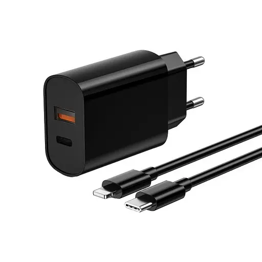 Мережевий зарядний пристрій Wiwu Wi-U002 PD QC charger set with EU plug Type C to Lightning Чорний - фото 1