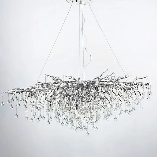 Люстра срібна видовжена із кришталевими крапельками 100х50 см | Line F | Арт. 705L-1000 CH+CL - фото 4