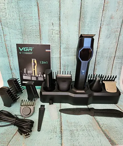Триммер VGR V-173 13 в 1 аккумуляторный с LED-дисплеем машинка для стрижки Черный с Синим 5 Вт - фото 6