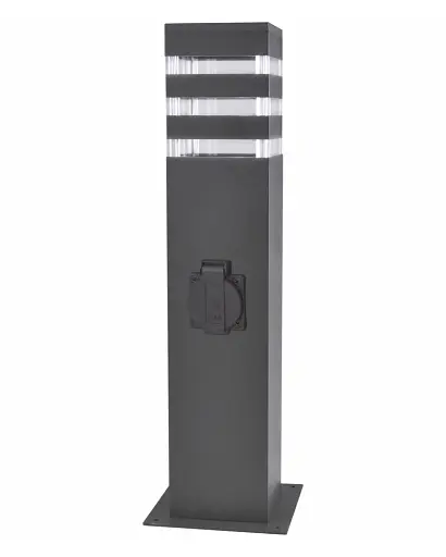 Вуличний світильник стовпчик з розеткою Goldlux 327970 Teksas E27 1x20W IP44 Gr - фото 1