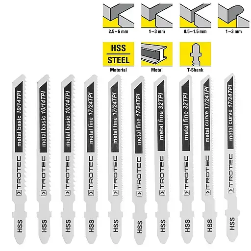Набор пильных полотен для электролобзика Trotec Metal Set 10 шт. (DAS302821) - фото 2