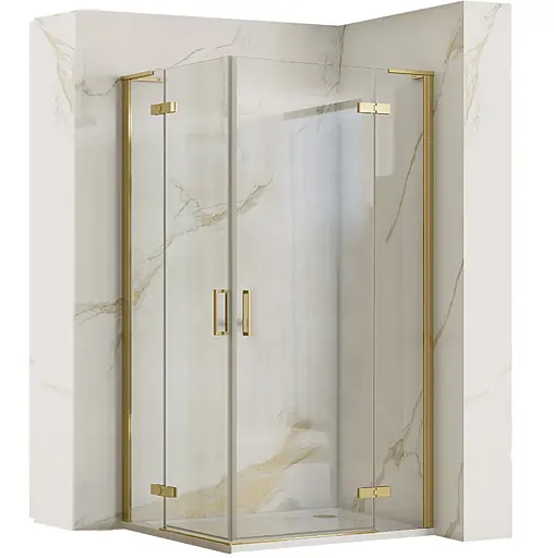 Душова кабіна Rea Hugo 90x90 brushed gold подвійна REA-K6609, Універсальна, прозорий, золотий - фото 1