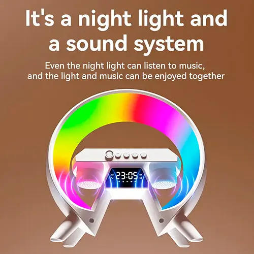 Аккумуляторный ночник XM-X63 RGB с часами, беспроводной зарядкой и Bluetooth колонкой (Белый) - фото 4