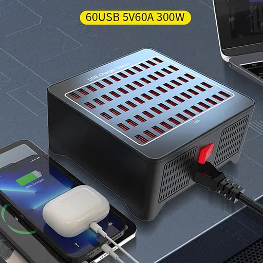 Зарядна станція ILEPO багатопортова на 60 USB портів 300 Вт / мережевий мультизарядний пристрій (19016) - фото 6