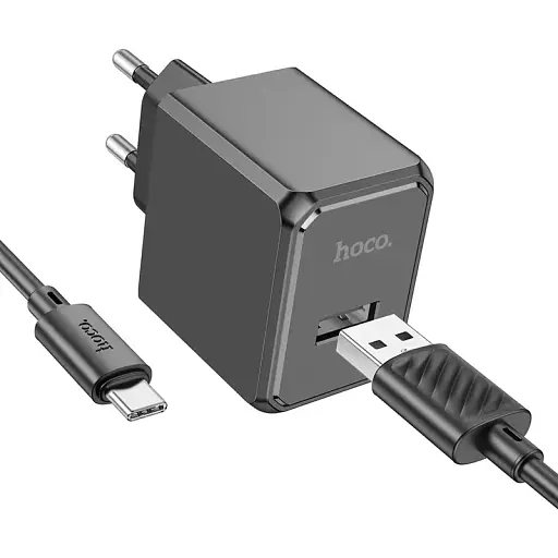 Мережевий зарядний пристрій Hoco CS11A Ocean single port charger set (Type-C) (EU) Чорний - фото 1