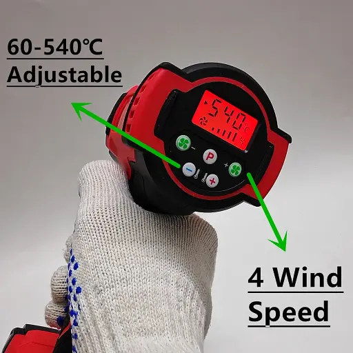 Для Milwaukee 18V Акумуляторний пістолет для гарячого повітря 60-540℃ Регульований бездротовий тепловий пістолет з 3 насадками - фото 6