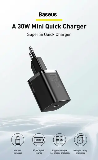 Зарядное устройство блоки питания сетевой адаптер Baseus Super Si 30 W 1 USB-C (CCSUP-J01) черный - фото 7