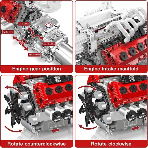 Конструктор двигун Mould King V12  Naturally Aspirated Engine Ferrari моторизований дитячий мотор 1366 деталей - фото 4