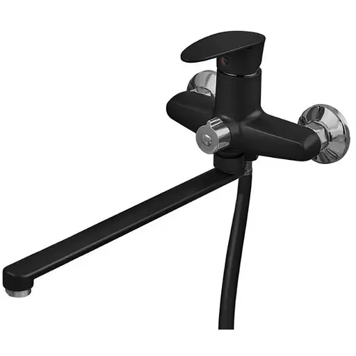 Смеситель для ванны Plamix CEZAR-006 EURO SET Matte black, со шлангом, лейкой и кронштейном (PM0690) - фото 1