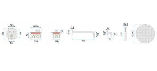 Душова система Rea Lungo black з термостатом + BOX прихованого монтажу REA-P8549, Чорний матовий - фото 6