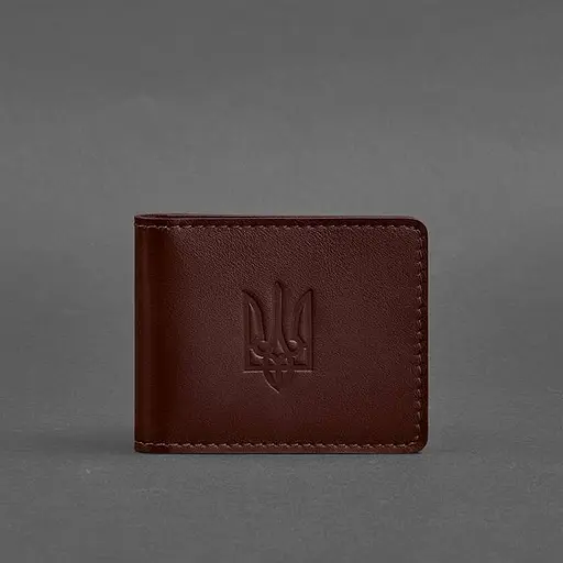 Кожаная обложка для удостоверения с гербом бордовая - фото 7