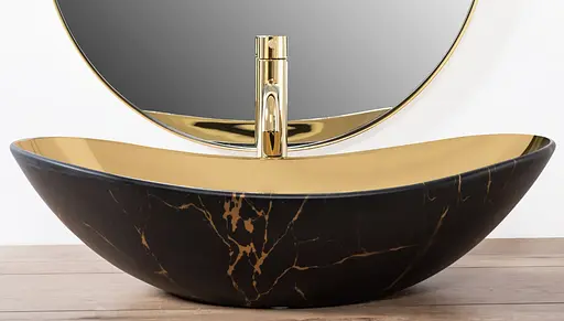 Умивальник Rea Rea Royal In Gold Marble Black Matt накладний REA-U8007, Золотий - фото 4