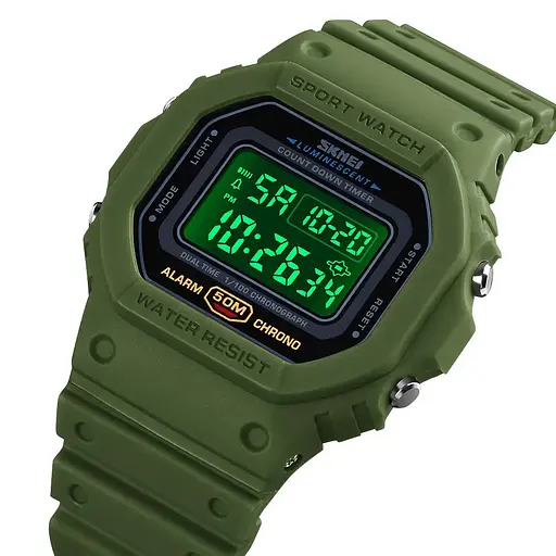 Мужские наручные электронные часы Skmei 1628 Зеленый с черным - фото 4