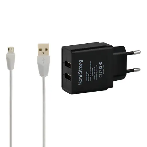 Блок Адаптер живлення Koni STRONG K2 + micro cable 2 USB 2.1A набір білий - фото 2