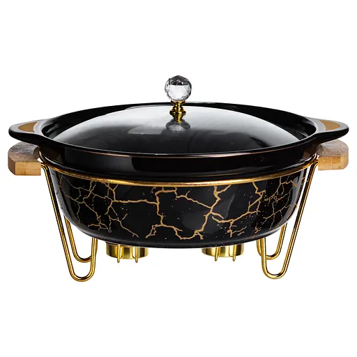 Марміт порцеляновий настільний круглий 2 (л) мармітниця з підігрівом Чорний мармур Yiwu LC-718