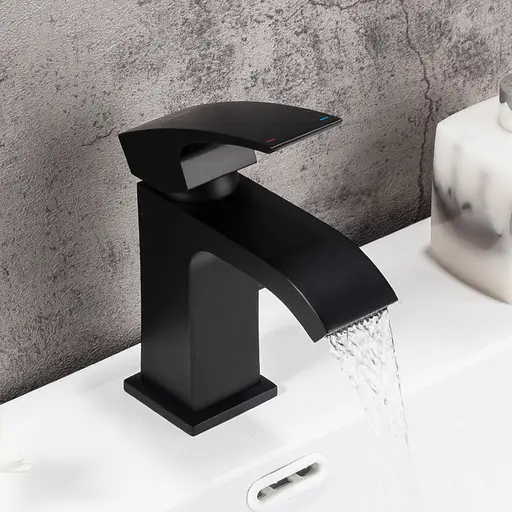 G1007-6 Змішувач для умивальника одноричажний плоский аератор латунний корпус гайка Ø35 чорний Gappo 1/8 Чорний матовий - фото 2