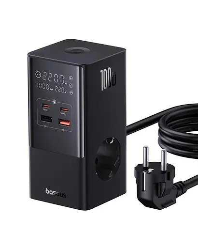 Зарядний пристрій подовжувач Baseus PowerCombo Tower Power Strip 2AC+2U+2C 100W 1.5m - фото 2