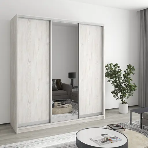 Шафа-купе тридверна MebelStar Комбо AL 2ДСП/Дзеркало 190x45x240 см Аляска сірий (MBS-1698)