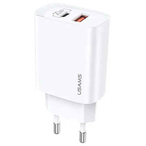 Сетевой адаптер USAMS T35 Fast Charger US-CC121 - USB+Type-C 20W белый - фото 2
