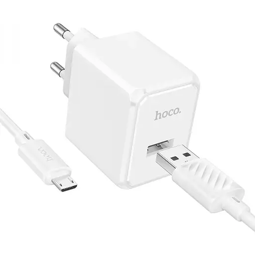 Комплект зарядного устройства Hoco CS11A 1USB 10.5W 5V/2.1A USB/MicroUSB 1m White - фото 3