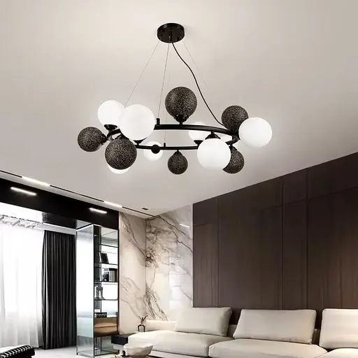 Кільцева люстра HOLLY L з 15 чорно-білими плафонами на 8 ламп Ø 70 см | Line F | Арт. 1035/15 BK - фото 1