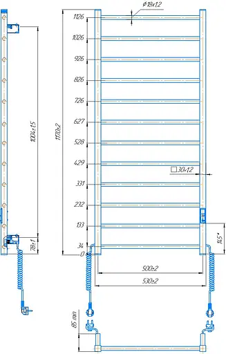 Електрична рушникосушарка HF Leeds 1170x530 white matte 6.1.0805.06.WM, Білий матовий, універсальне (коннектор), Електронний - фото 5