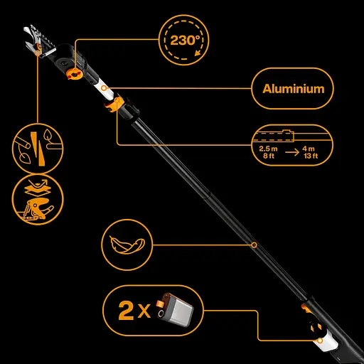 Аккумуляторный высоторез до 32 мм Fiskars eTree Pruner Bypass 250-400 см, БЕЗ АКБ (1082340) - фото 6