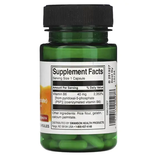 Вітамін B6 Swanson P-5-P 40 mg Double Strength, 60 капсул для підтримки нервової та серцево-судинної системи - фото 2